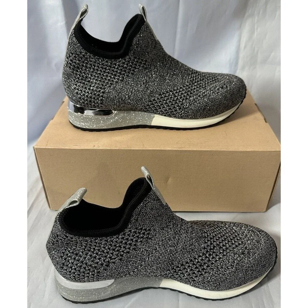 J Slides Oren Knit Slip On Sneakers Black Silver Women’s Size 6